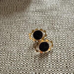 Source Unknown Gold and Black Floral Earrings